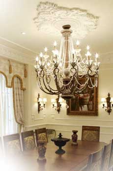 Ceiling centers can be made out of plaster or Piertex.